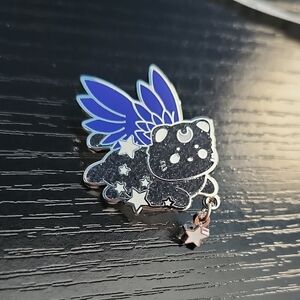 Glitter Cat with Purple Wings and Star Charm Enamel Pin